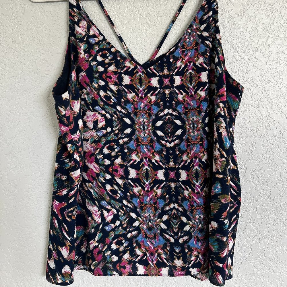 Strappy Veronica M. cami in deep navy with multicolor print, medium